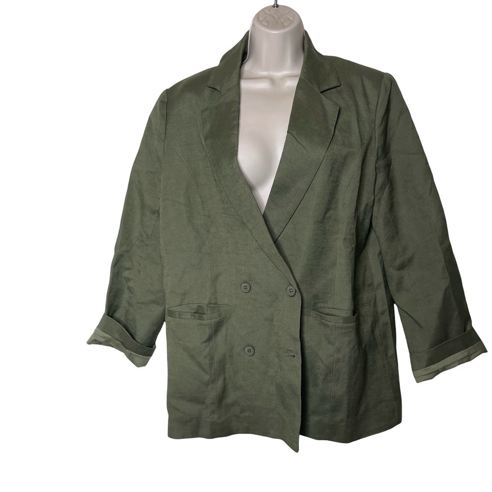 Lioness La Quinta Khaki Olive Green Linen Blend oversized Blazer sz XS - Picture 2 of 10